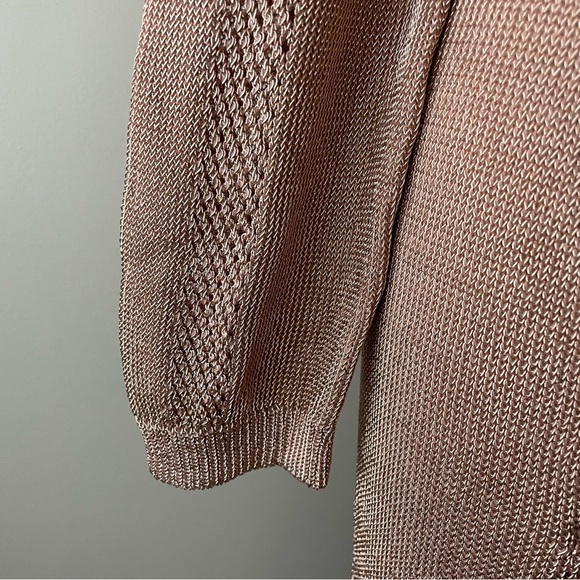 Pretty Little Thing Metallic Knitted Rose Gold Cut Out Maxi Long Dress Pink - Picture 9 of 12